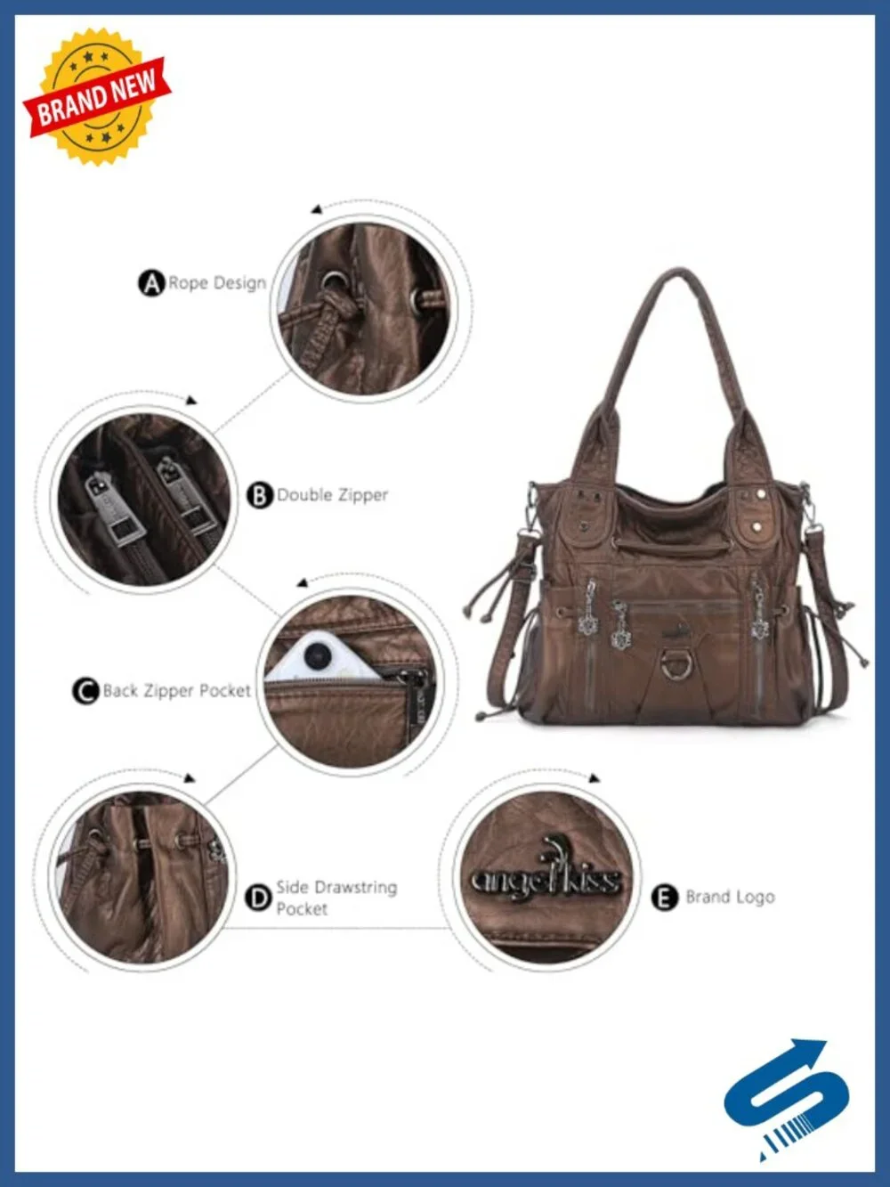 Faux Leather Hobo Bag with Crossbody Strap Roomie Tote Purse